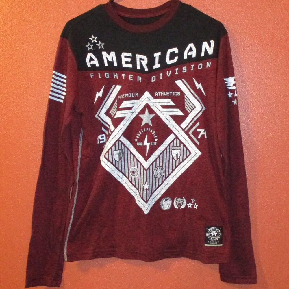 American Fighter Shirt Men Small Red White Black Fitness Fight Punch Kick Shirt